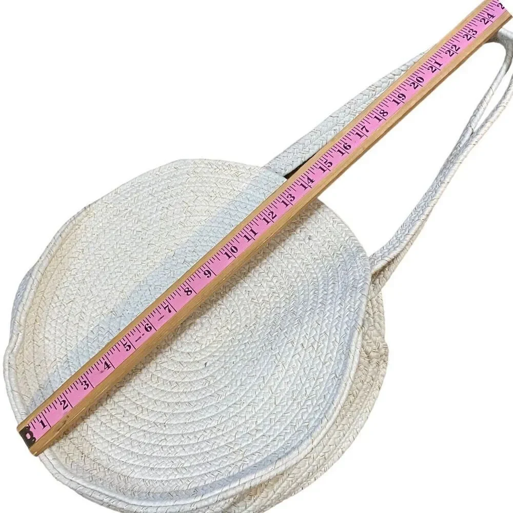 Shiraleah Eve Round Hand Knit Ivory & Gold Large Tote Beach Bag Book Bag